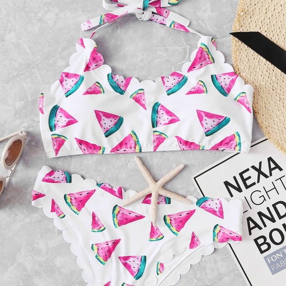 Other - Scalloped Trim Watermelon Print Bikini